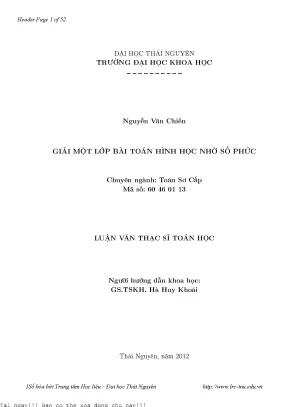Giải một lớp bài toán hình học nhờ số phức