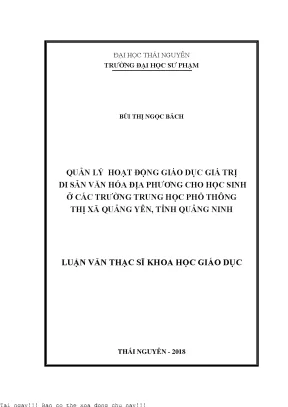 Quản lý hoạt động giáo dục giá trị di sản văn hóa địa phương cho học sinh ở các trường trung học phổ thông thị xã quảng yên tỉnh quảng ninh