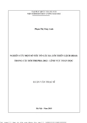Nghiên cứu một số yếu tố gây ra lỗi thiên lệch bias trong câu hỏi thi pisa 2012 lĩnh vực toán học