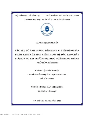 Các yếu tố tác động đến hành vi tiêu dùng sản phẩm xanh của sinh viên thuộc hệ đào tạo chất lượng cao tại trường đại học ngân hàng thành phố hồ chí minh 2021