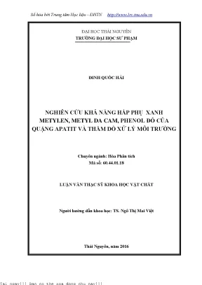 Nghiên cứu khả năng hấp phụ xanh metylen metyl da cam và phenol đỏ của quặng apatit và thăm dò xử lý môi trường