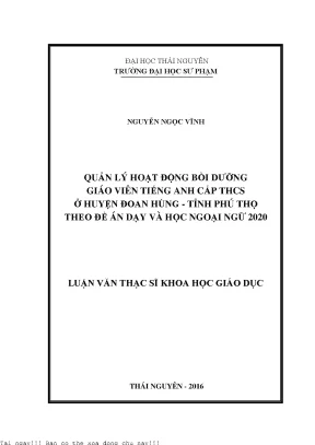 Quản lý hoạt động bồi dưỡng giáo viên tiếng anh cấp thcs ở huyện đoan hùng tỉnh phú thọ theo đề án dạy và học ngoại ngữ 2020