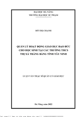 Quản lý hoạt động giáo dục đạo đức cho học sinh tại các trường thcs thị xã trảng bàng tỉnh tây ninh