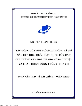 Tác động của quy mô hoạt động và nợ xấu đến hiệu quả hoạt động của các chi nhánh của ngân hàng nông nghiệp và phát triển nông thôn việt nam