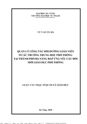 Quản lý công tác bồi dưỡng giáo viên ở các trường trung học phổ thông tại thành phố đà nẵng đáp ứng yêu cầu đổi mới giáo dục phổ thông