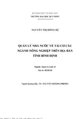 Quản lý nhà nước về tái cơ cấu ngành nông nghiệp trên địa bàn tỉnh bình định
