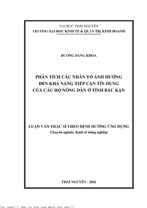 Phân tích các nhân tố ảnh hưởng đến khả năng tiếp cận tín dụng của các hộ nông dân trên địa bàn tỉnh bắc kạn