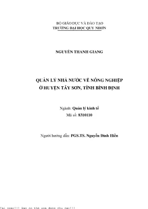 Quản lý nhà nước về nông nghiệp ở huyện tây sơn tỉnh bình định