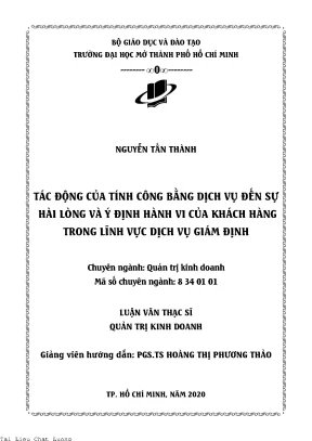 Tác động của tính công bằng trong dịch vụ đến sự hài lòng và ý định hành vi của khách hàng trong lĩnh vực dịch vụ giám định