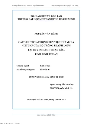 Các yếu tố tác động đến việc tham gia vietgap của hộ trồng thanh long tại huyện hàm thuận bắc tỉnh bình thuận