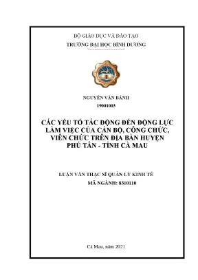 Các yếu tố ảnh hưởng đến động lực làm việc của cán bộ công chức viên chức trên địa bàn huyện phú tân tỉnh cà mau