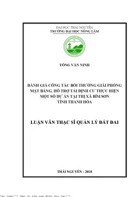 Đánh giá công tác bồi thường giải phóng mặt bằng hỗ trợ tái định cư thực hiện một số dự án tại thị xã bỉm sơn tỉnh thanh hóa