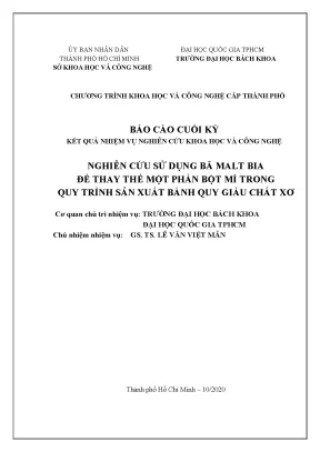 Nghiên cứu sử dụng bã malt bia để thay thế một phần bột mì trong quy trình sản xuất bánh quy giàu chất xơ
