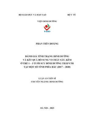 Đánh giá tình trạng dinh dưỡng và kết quả bổ sung vi chất sắt kẽm ở trẻ em 1 3 tuổi suy dinh dưỡng thấp còi tại một số tỉnh phía bắc 2017 2020