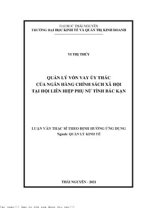 Quản lý vốn vay ủy thác của ngân hàng chính sách xã hội tại hội liên hiệp phụ nữ tỉnh bắc kạn