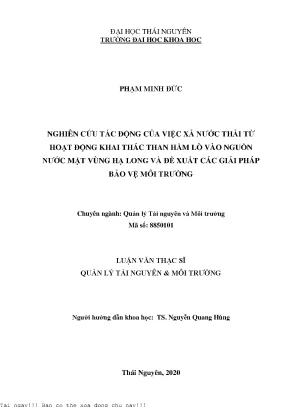 Nghiên cứu tác động của việc xả nước thải từ hoạt động khai thác than hầm lò vào nguồn nước mặt vùng hạ long và đề xuất các giải pháp bảo vệ môi trường