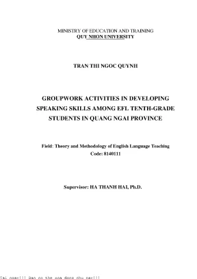 Groupwork activities in developing speaking skills among efl tenth grade students in quang ngai province hoạt động nhóm trong việc phát triển kĩ năng nói đối với học sinh lớp 10 tại tỉnh quảng ngãi