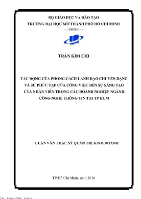 Tác động của phong cách lãnh đạo chuyển dạng và sự phức tạp của công việc đến sự sáng tạo của nhân viên trong các doanh nghiệp ngành công nghệ thông tin tại thành phố hồ chí minh