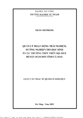 Quản lý hoạt động trải nghiệm hướng nghiệp cho học sinh ở các trường thpt trên địa bàn huyện đầm dơi tỉnh cà mau