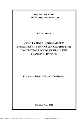 Quản lý hoạt động giáo dục phòng ngừa tệ nạn xã hội cho học sinh các trường thcs quận thanh khê thành phố đà nẵng