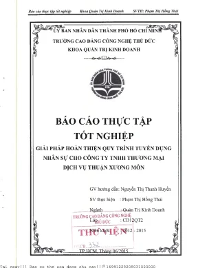 Giải pháp hoàn thiện quy trình tuyển dụng nhân sự cho công ty tnhh thương mại dịch vụ thuận xương môn