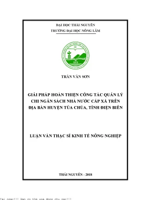 Giải pháp hoàn thiện công tác quản lý chi ngân sách nhà nước cấp xã trên địa bàn huyện tủa chùa tỉnh điện biên