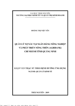 Quản lý nợ xấu tại ngân hàng nông nghiệp và phát triển nông thôn agribank chi nhánh tỉnh quảng ninh