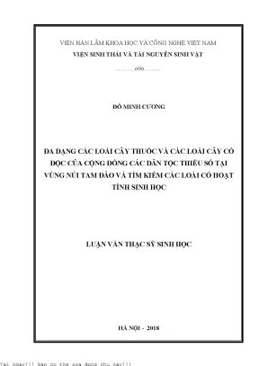 Đa dạng các loài cây thuốc và các loài cây có độc của cộng đồng các dân tộc thiểu số tại vùng núi tam đảo và tìm kiếm các loài có hoạt tính sinh học