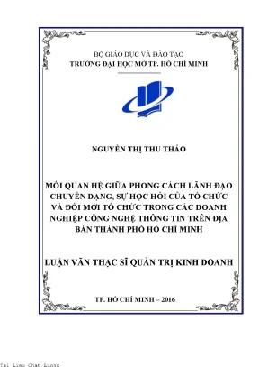 Mối quan hệ giữa phong cách lãnh đạo chuyển dạng sự học hỏi của tổ chức và đổi mới tổ chức trong ngành công nghệ thông tin trên địa bàn thành phố hồ chí minh
