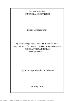 Quản lý hoạt động phát triển ngôn ngữ cho trẻ 5 6 tuổi tại các trường mầm non ngoài công lập thị xã điện bàn tỉnh quảng nam