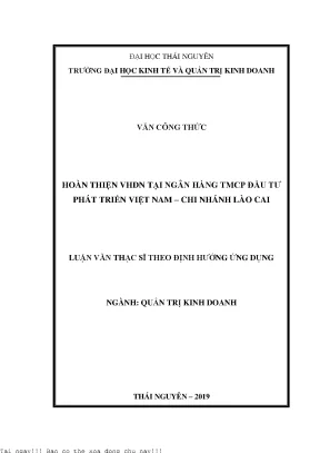 Hoàn thiện văn hóa doanh nghiệp tại ngân hàng thương mại cổ phần đầu tư phát triển việt nam chi nhánh lào cai