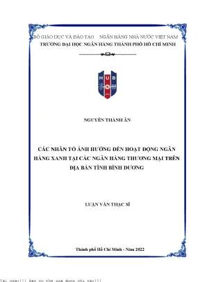 Các nhân tổ ảnh hưởng đến hoạt động ngân hàng xanh tại các ngân hàng thương mại trên địa bàn tỉnh bình dương 2022