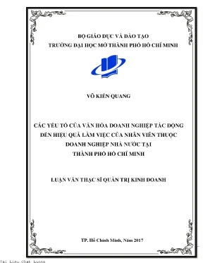 Các yếu tố của văn hóa doanh nghiệp tác động đến hiệu quả làm việc của nhân viên thuộc doanh nghiệp nhà nước tại thành phố hồ chí minh