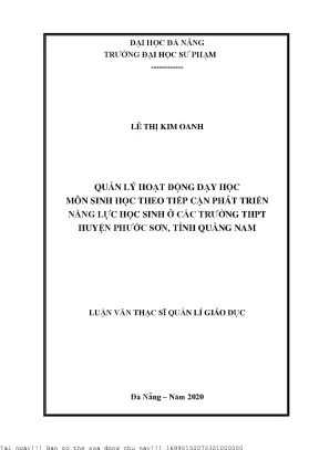 Quản lý hoạt động dạy học môn sinh học theo tiếp cận phát triển năng lực học sinh ở các trường thpt huyện phước sơn tỉnh quảng nam