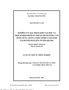 Nghiên cứu đặc điểm sinh vật học và một số biện pháp kỹ thuật nhằm nâng cao năng suất chất lượng giống cam sành tại huyện hàm yên tuyên quang