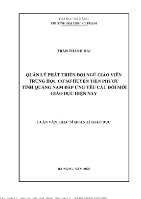 Quản lý phát triển đội ngũ giáo viên trung học cơ sở huyện tiên phước tỉnh quảng nam đáp ứng yêu cầu đổi mới giáo dục hiện nay