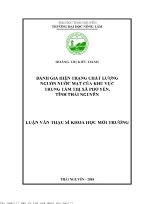 Đánh giá hiện trạng chất lượng nguồn nước mặt của khu vực trung tâm thị xã phổ yên tỉnh thái nguyên