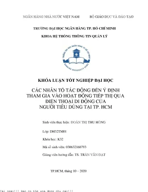 Các nhân tố tác động đến ý định tham gia vào hoạt động tiếp thị qua điện thoại di động của người tiêu dùng tại tp hcm 2020