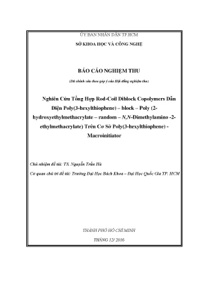 Nghiên cứu tổng hợp rod coil diblock copolymers dẫn điện poly 3 hexylthiophene block poly 2 hydroxyethylmethacrylate random n n dimethylamino 2 ethylmethacrylate trên cơ sở poly 3 hexylthiophene macroinitiator