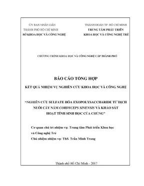 Nghiên cứu sulfate hóa exopolysaccharide từ dịch nuôi cấy nấm cordyceps sinensis và khảo sát hoạt tính sinh học của chúng