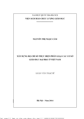 Xây dựng bộ chỉ số thực hiện phân loại các cơ sở giáo dục đại học ở việt nam