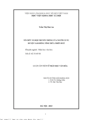 Tổ chức xã hội truyền thống của người cơ tu huyện nam đông tỉnh thừa thiên huế