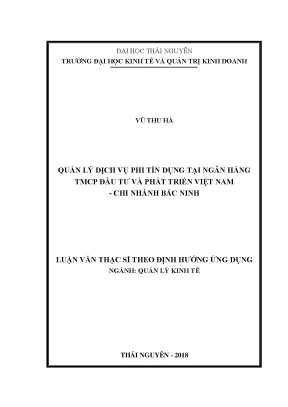 Quản lý dịch vụ phi tín dụng tại ngân hàng thương mại cổ phần đầu tư và phát triển việt nam chi nhánh bắc ninh