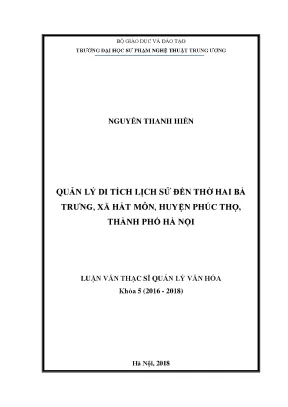 Quản lý di tích lịch sử đền thờ hai bà trưng xã hát môn huyện phúc thọ thành phố hà nội