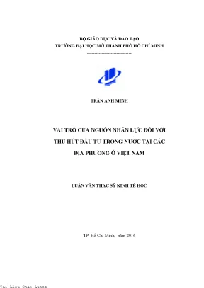 Vai trò của nguồn nhân lực đối với thu hút đầu tư trong nước tại các địa phương ở việt nam