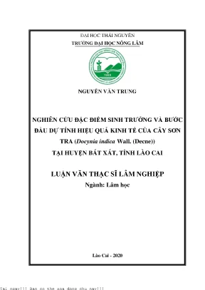 Nghiên cứu đặc điểm sinh trưởng và bước đầu dự tính hiệu quả kinh tế của cây sơn tra docynia indica wall decne tại huyện bát xát tỉnh lào cai