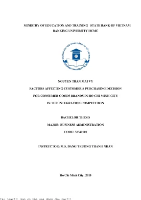 Factors affecting customers purchasing decision for consumer goods brands in ho chi minh city in the integration competition 2018