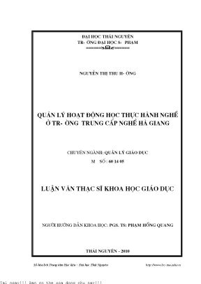 Quản lý hoạt động học thực hành nghề ở trường trung cấp nghề hà giang