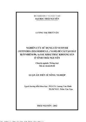 Nghiên cứu sử dụng cỏ vetiver vetiveria zizanioides l nash để cải tạo đất bị ô nhiễm pb as sau khai thác khoáng sản ở tỉnh thái nguyên
