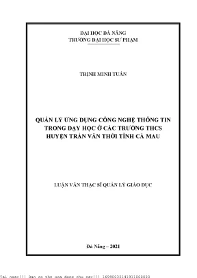 Quản lý ứng dụng công nghệ thông tin trong dạy học ở các trường thcs huyện trần văn thời tỉnh cà mau